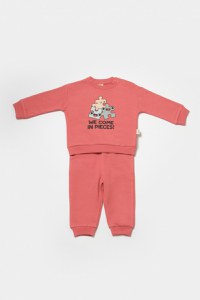 Set hanorac si pantaloni, Two thread, 100%bumbac organic - Rose, BabyCosy - 3