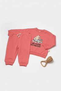 Set hanorac si pantaloni, Two thread, 100%bumbac organic - Rose, BabyCosy - 1