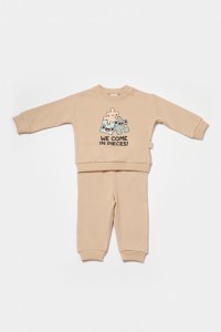 Set hanorac si pantaloni, Two thread, 100%bumbac organic - Stone, BabyCosy - 3