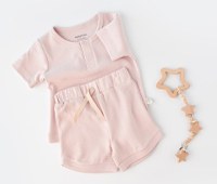 Set tricou cu pantaloni scurti - 100% bumbac organic - Roz, BabyCosy - 1