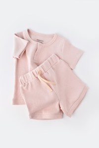 Set tricou cu pantaloni scurti - 100% bumbac organic - Roz, BabyCosy - 2