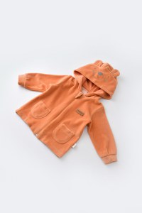 Set Ursulet cu bluzita cu fermoar si gluga si pantaloni lungi din 80%bumbac organic si 20% poliester - Portocaliu, BabyCosy - 3