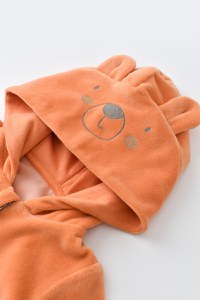 Set Ursulet cu bluzita cu fermoar si gluga si pantaloni lungi din 80%bumbac organic si 20% poliester - Portocaliu, BabyCosy - 5