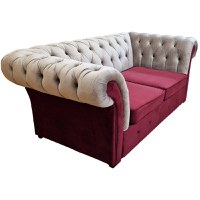 Canapea Fixa Chesterfield, 200x100x75cm, 2 locuri, Velutto 02 Beige & 07 Dark Red, Glasspandoor - 1