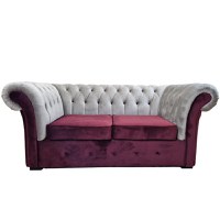 Canapea Fixa Chesterfield, 200x100x75cm, 2 locuri, Velutto 02 Beige & 07 Dark Red, Glasspandoor - 4