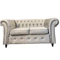 Canapea Fixa Chesterfield, 200x100x75cm, 2 locuri, Velutto 02 Beige, Glasspandoor - 1