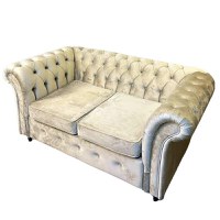 Canapea Fixa Chesterfield, 200x100x75cm, 2 locuri, Velutto 02 Beige, Glasspandoor - 2