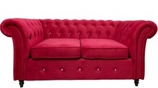 Canapea Fixa Chesterfield, 200x100x75cm, 2 locuri, Velutto 07 Dark Red, Glasspandoor