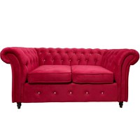 Canapea Fixa Chesterfield, 200x100x75cm, 2 locuri, Velutto 07 Dark Red, Glasspandoor - 1