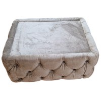 Masuta Chesterfield, 80x60x30cm, Velutto 02 Beige, Glasspandoor - 1