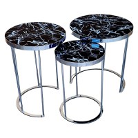 Set 3 masute Marbel, Black Shine Marble, Glasspandoor - 1