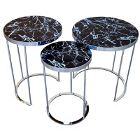 Set 3 masute Marbel, Black Shine Marble, Glasspandoor - 3