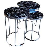 Set 3 masute Marbel, Black Shine Marble, Glasspandoor - 4