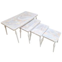 Set 4 masute Bliss, White coloured marble, Glasspandoor - 2