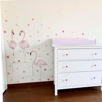 Autocolant pentru perete - flamingo roz cu sfere, 100 x 90 cm - 1