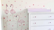 Autocolant pentru perete - flamingo roz cu sfere, 100 x 90 cm