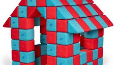 Blocuri JOY Magnetice de construit, JollyHeap, 150 cuburi, Rosu-Bleu