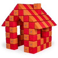 Blocuri JOY Magnetice de construit, JollyHeap, 150 cuburi, Rosu-Portocaliu - 1