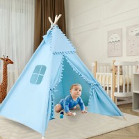 Cort de joaca pentru copii, cort teepee, stil indian, Empria, 110x110x110 cm, Bleu - 1