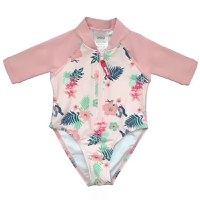 Costume de Baie Inot pentru bebelusi si copii, Protectie Soare UPF50+, Floral Pink, Marimea 4 - 1