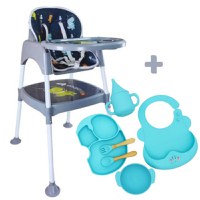 PACHET: Scaun Multifunctional 3 in 1 Astro Dino + Set Diversificare Premium Elefant Albastru - 1