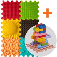 PACHET: Set 32 piese Blocuri de constructie 3D + Set 6 Covorase ortopedice si senzoriale, puzzle - 1