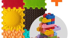 PACHET: Set 32 piese Blocuri de constructie 3D + Set 6 Covorase ortopedice si senzoriale, puzzle