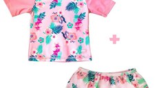 PACHET: SLIP + TRICOU, Floral Pink, Marimea 0