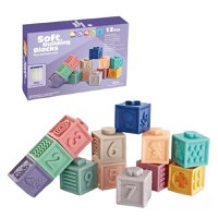 Set 12 cuburi silicon copii, jucarie educationala colorata, Empria, Cifre si Forme - 1