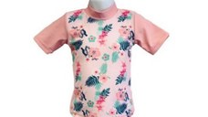 Tricou Copii Maneca Scurta, Anti-Iritatii, Protectie Soare UPF50+, Floral Pink, Marimea 1