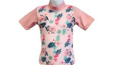 Tricou Copii Maneca Scurta, Anti-Iritatii, Protectie Soare UPF50+, Floral Pink, Marimea 4