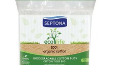 Betisoare de Urechi Biodegradabile din Bumbac Organic - Septona Eco Life 100% Organic Cotton Biodegradable Cotton Buds, 100 buc/ punga