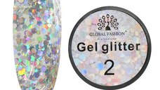 Gel color cu sclipici, Global Fashion, Glitter Gel, 5 gr, Argintiu 02