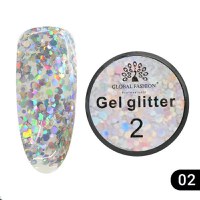 Gel color cu sclipici, Global Fashion, Glitter Gel, 5 gr, Argintiu 02 - 1