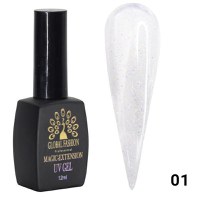 Gel UV Magic Extension,Global Fashion,12 ml, cu glitter, Alb G01 - 1