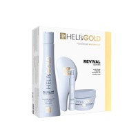 Kit de Ingrijire pentru Parul Uscat, Deteriorat sau Vopsit - Heli&#039;s Gold Revival Series Intro Kit: Sampon Revitalize 300 ml, Masca Restructure 100 ml, Ser Crystal Cream 30 ml, 1 Perie Tangle-Free - 1