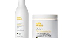 Pachet cu Ulei de Argan pentru Toate Tipurile de Par - Milk Shake Argan: Sampon Milk Shake Argan Shampoo, 1000 ml + Masca Milk Shake Argan Deep Treatment, 500 ml