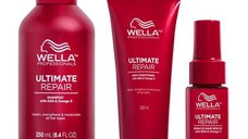 Pachet Reparator pentru Par Deteriorat - Wella Professionals Ultimate Repair: Sampon Ultimate Repair Shampoo, 250 ml + Balsam Deep Conditioner, 200 ml + Ser Reparator Miracle Rescue, 30 ml