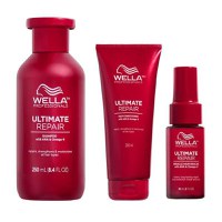 Pachet Reparator pentru Par Deteriorat - Wella Professionals Ultimate Repair: Sampon Ultimate Repair Shampoo, 250 ml + Balsam Deep Conditioner, 200 ml + Ser Reparator Miracle Rescue, 30 ml - 1