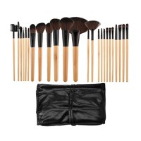 Set 24 Pensule Negre cu Maner din Lemn pentru Machiaj - Mimo Makeup Brush Wooden&amp; Black, 24 buc - 1