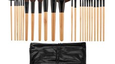 Set 24 Pensule Negre cu Maner din Lemn pentru Machiaj - Mimo Makeup Brush Wooden& Black, 24 buc