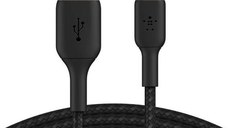 Cablu Belkin BOOST CHARGE USB-A catre USB-C, impletit, 0,15M, Negru