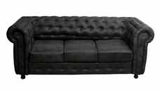 Canapea CHESTERFIELD extensibila, 3 locuri, cu arcuri, negru, 205x90x80 cm