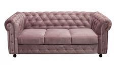 Canapea CHESTERFIELD extensibila, 3 locuri, cu arcuri, roz prafuit, 205x90x80 cm