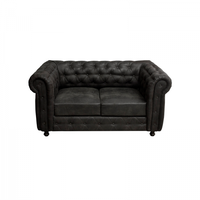 Canapea CHESTERFIELD fixa, 2 locuri, cu arcuri, negru, 168x90x80 cm - 1