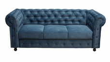 Canapea CHESTERFIELD fixa, 3 locuri, cu arcuri, albastru, 205x90x80 cm