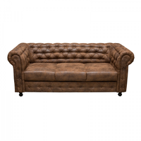 Canapea CHESTERFIELD fixa, 3 locuri, cu arcuri, maro deschis, 205x90x80 cm - 1