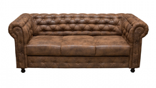 Canapea CHESTERFIELD fixa, 3 locuri, cu arcuri, maro deschis, 205x90x80 cm