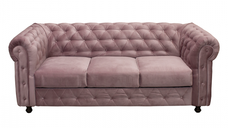 Canapea CHESTERFIELD fixa, 3 locuri, cu arcuri, roz, 210x90x80 cm