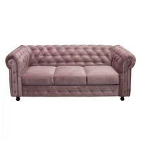 Canapea CHESTERFIELD fixa, 3 locuri, cu arcuri, roz, 210x90x80 cm - 1